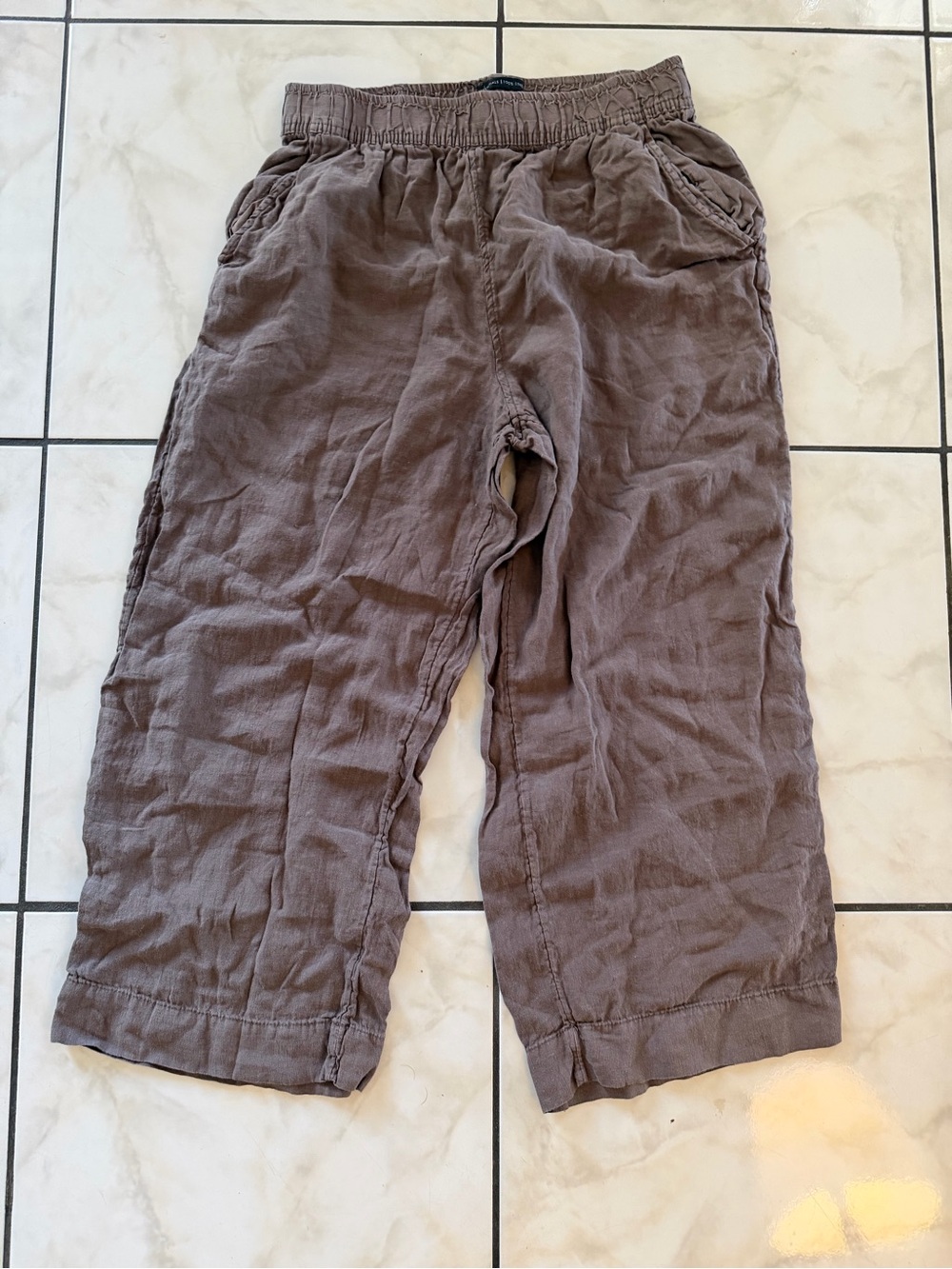 Tahari Taupe Wide-Leg Linen-Blend Pants